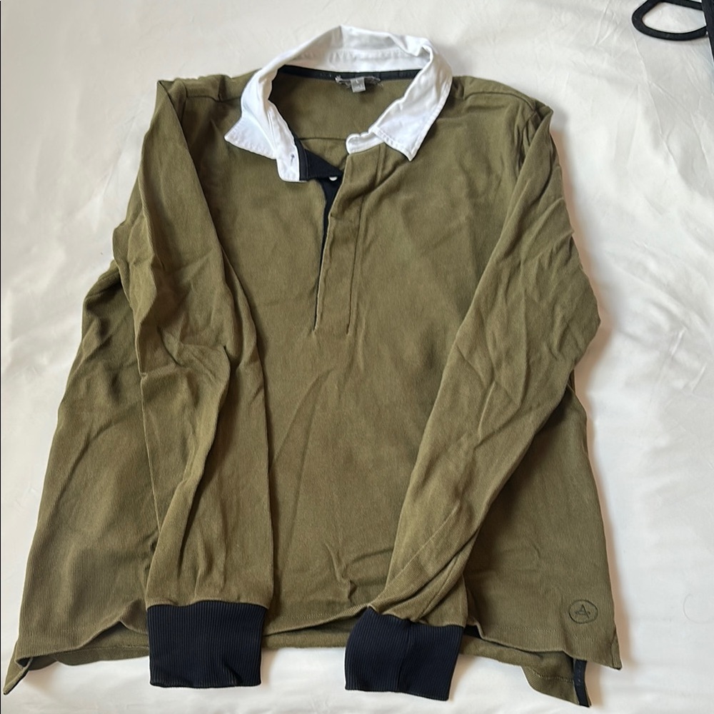 Green Long Sleeve Polo Jersey with White Collar